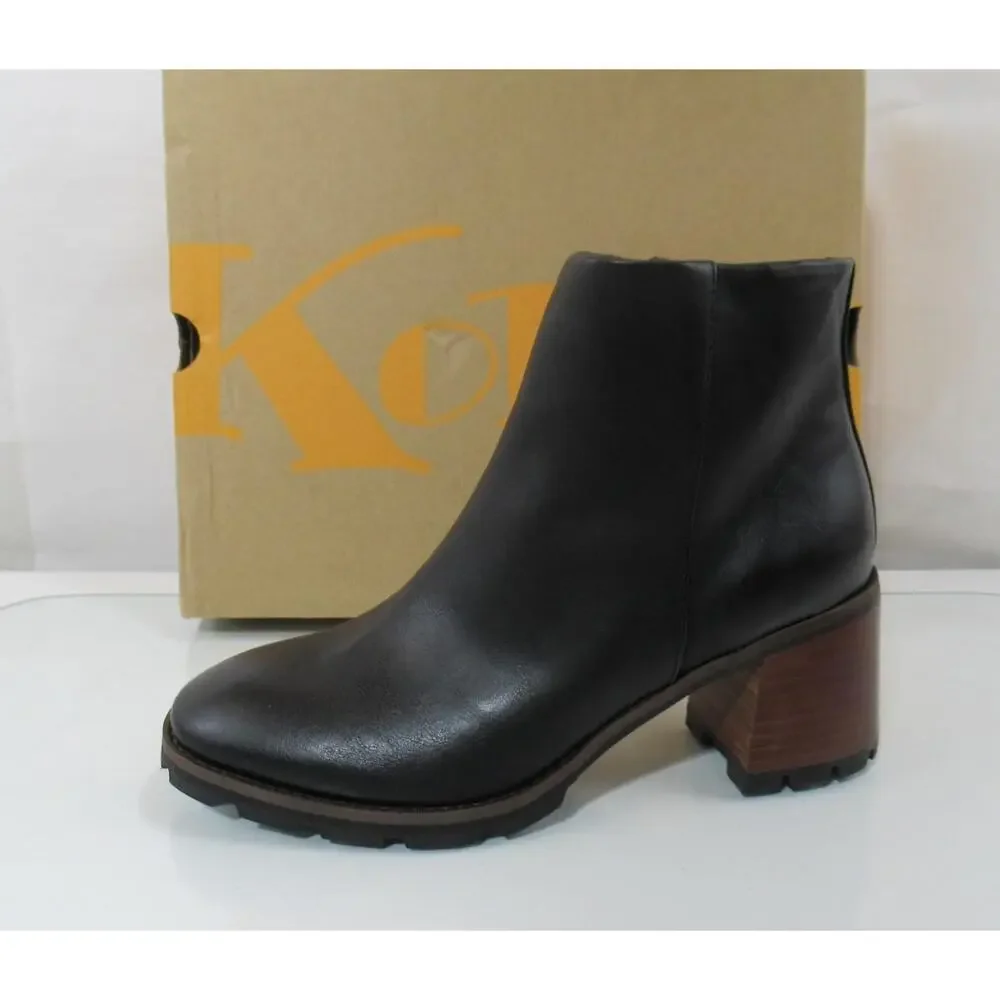 Korks Chandler Size 7.5 Stacked Block Heel Booties Ankle Boots Black